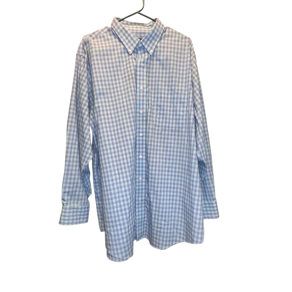 IZOD Blue Gingham stretch Button Down Long Sleeve Shirt  big size 18 1/2 neck‎